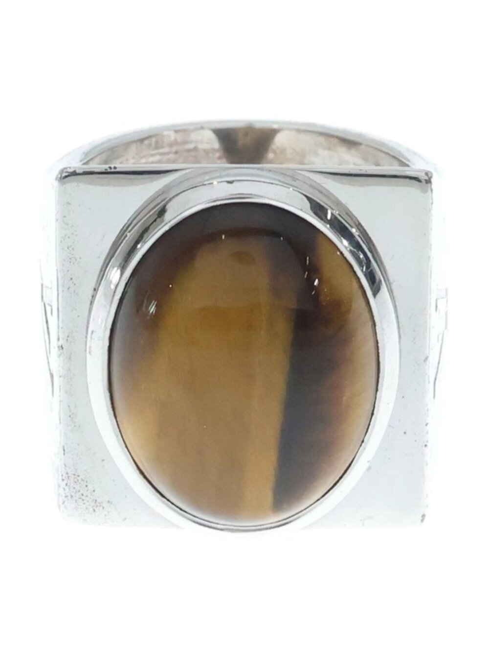 Louis Vuitton Chevalier Tiger's Eye Ring Silver Brown